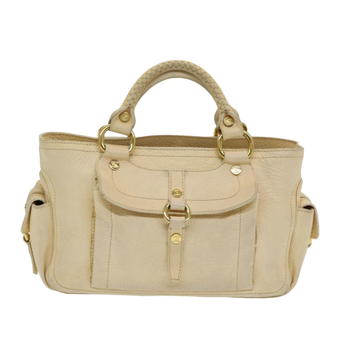 CELINE Boogie bag Hand Bag Leather Beige Auth ti1845