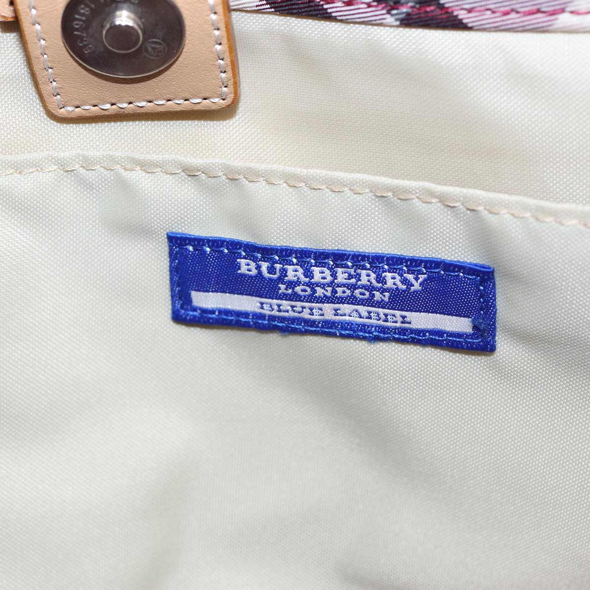 BURBERRY Nova Check Blue Label Hand Bag Nylon Red Beige Auth ti1858