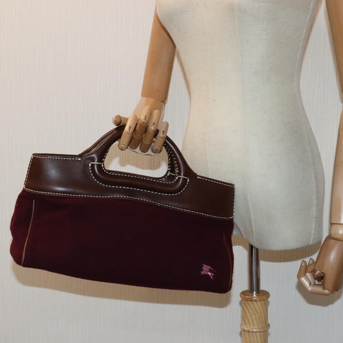 BURBERRY Blue Label Hand Bag Wool Wine Red Auth ti1859