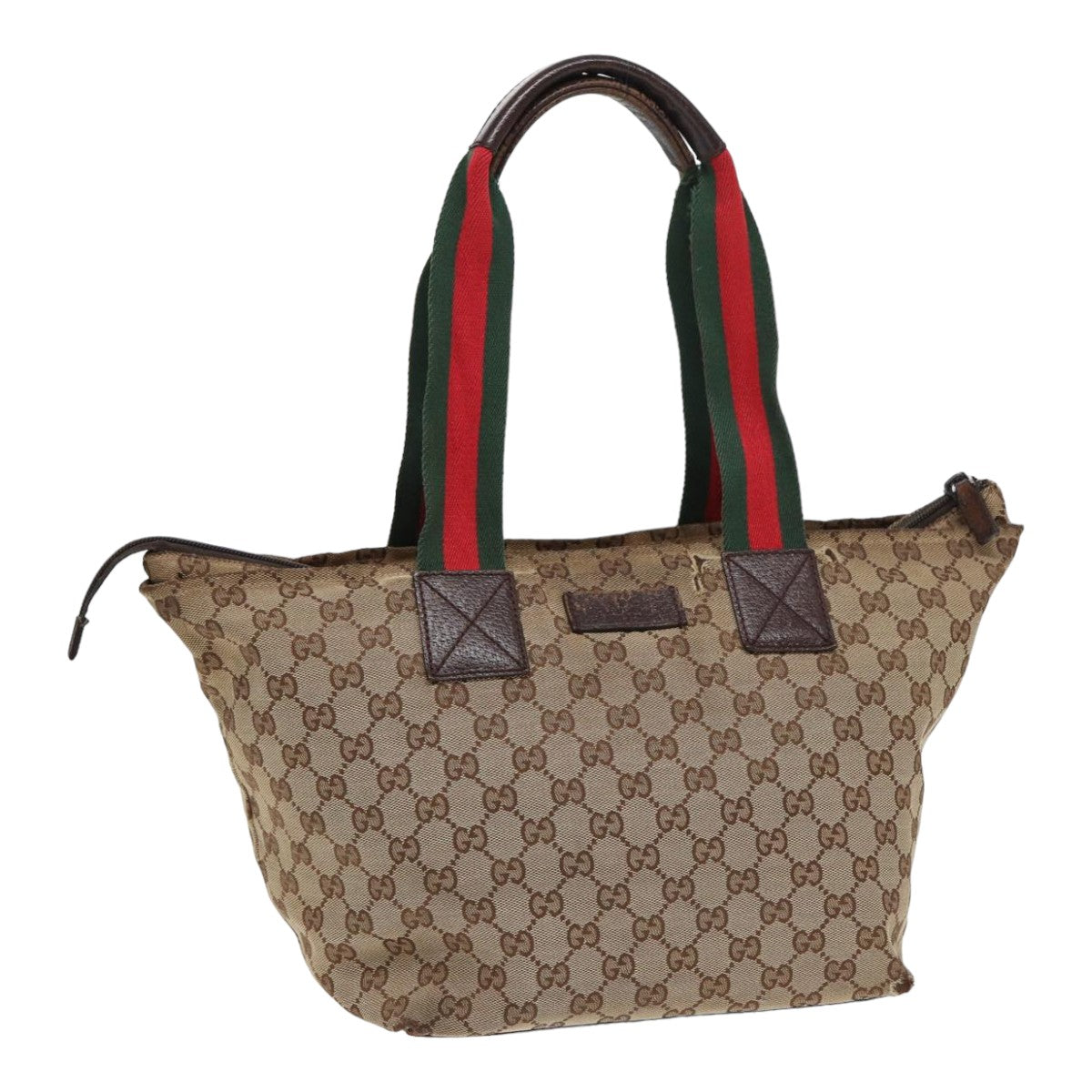 GUCCI GG Canvas Web Sherry Line Tote Bag Canvas Beige Auth ti1861