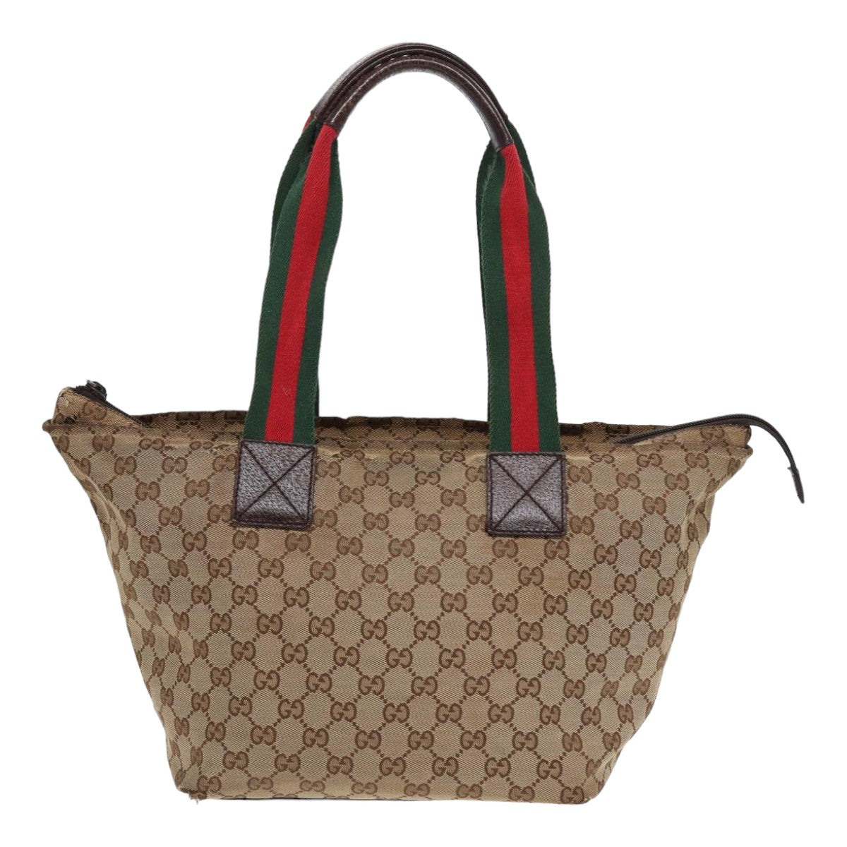 GUCCI GG Canvas Web Sherry Line Tote Bag Canvas Beige Auth ti1861