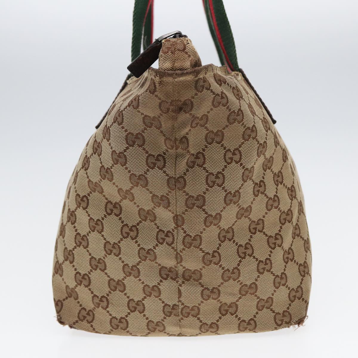 GUCCI GG Canvas Web Sherry Line Tote Bag Canvas Beige Auth ti1861