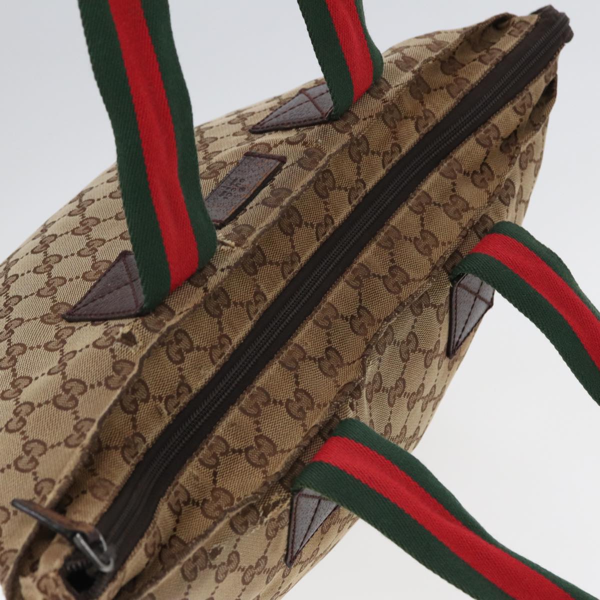 GUCCI GG Canvas Web Sherry Line Tote Bag Canvas Beige Auth ti1861