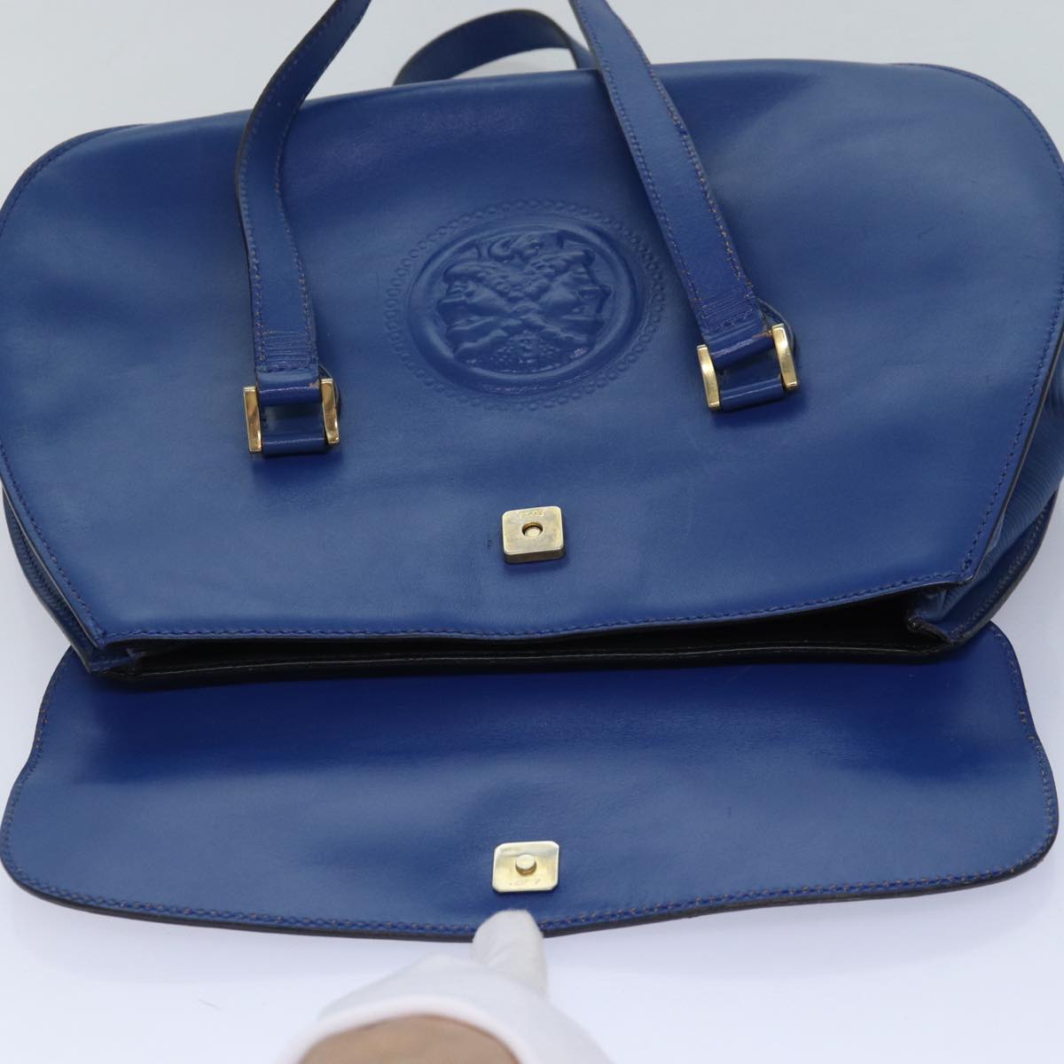 FENDI Shoulder Bag Leather Blue Auth ti1862