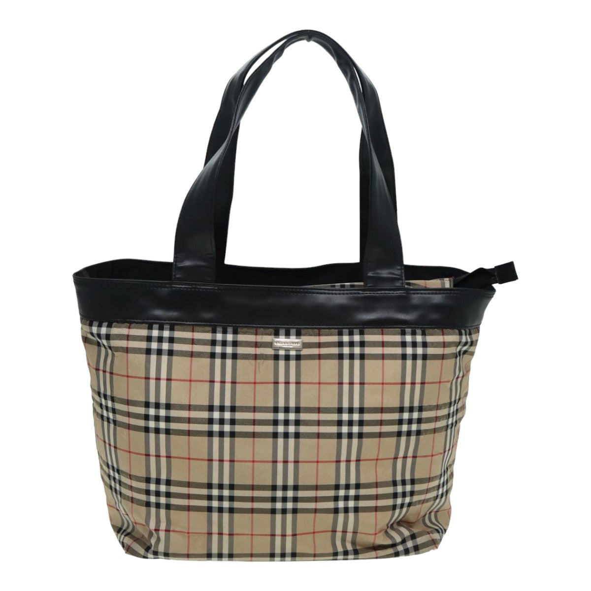 BURBERRY Nova Check Tote Bag Nylon Beige Black Auth ti1868 - 0