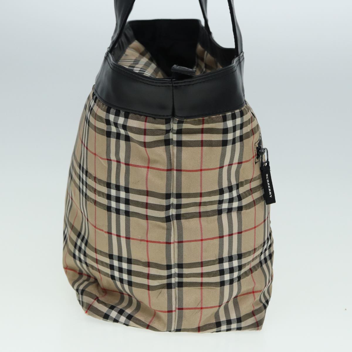 BURBERRY Nova Check Tote Bag Nylon Beige Black Auth ti1868