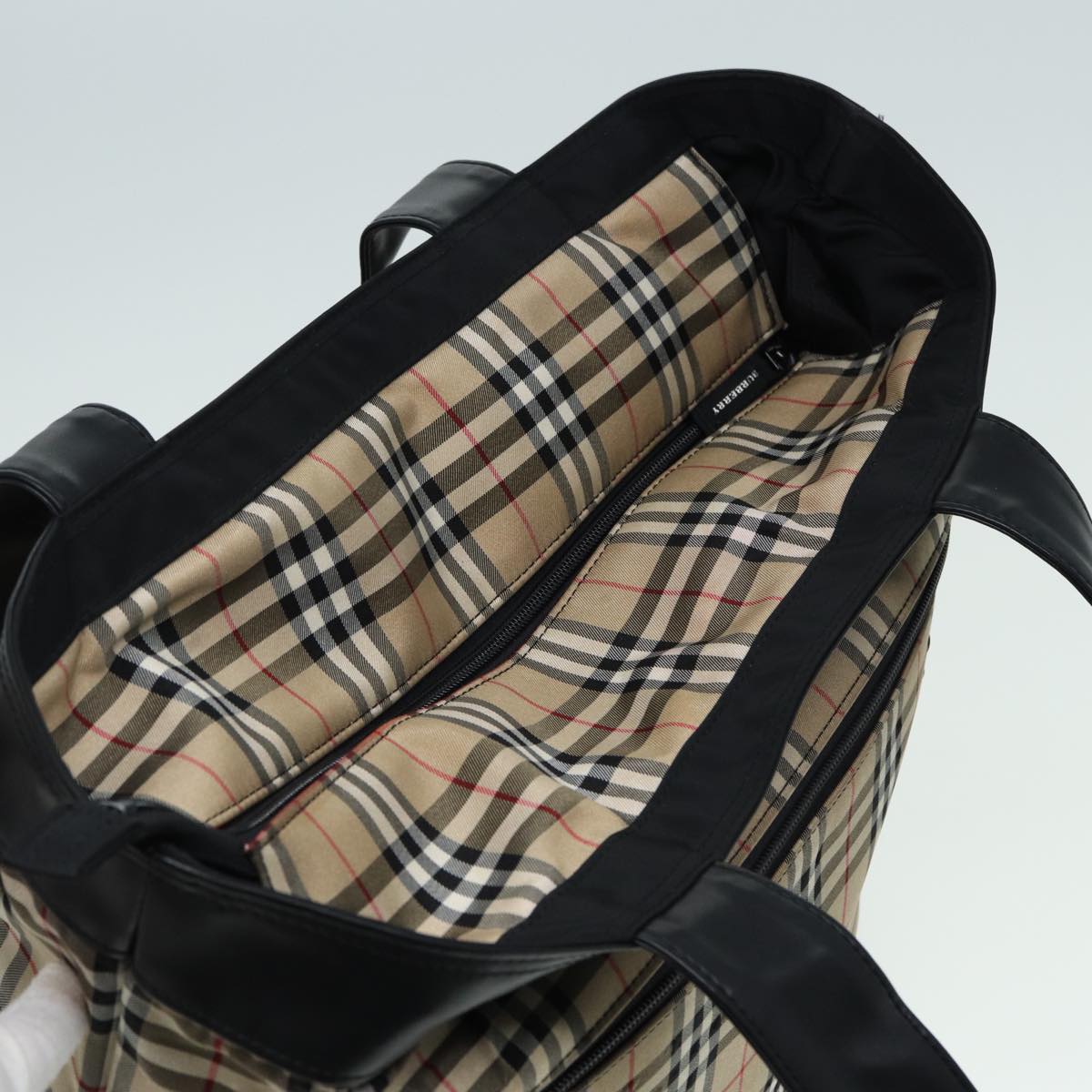 BURBERRY Nova Check Tote Bag Nylon Beige Black Auth ti1868