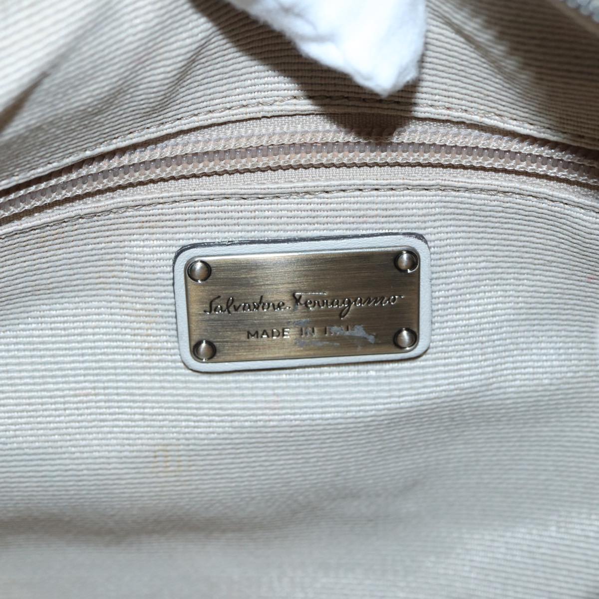 Salvatore Ferragamo Hand Bag Nylon Beige Auth ti1871