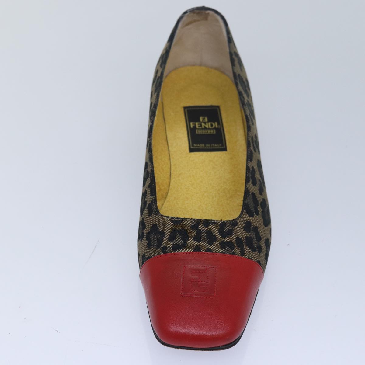 FENDI Leopard pumps shoes Canvas Leather 37.5 Brown Red Auth ti1874