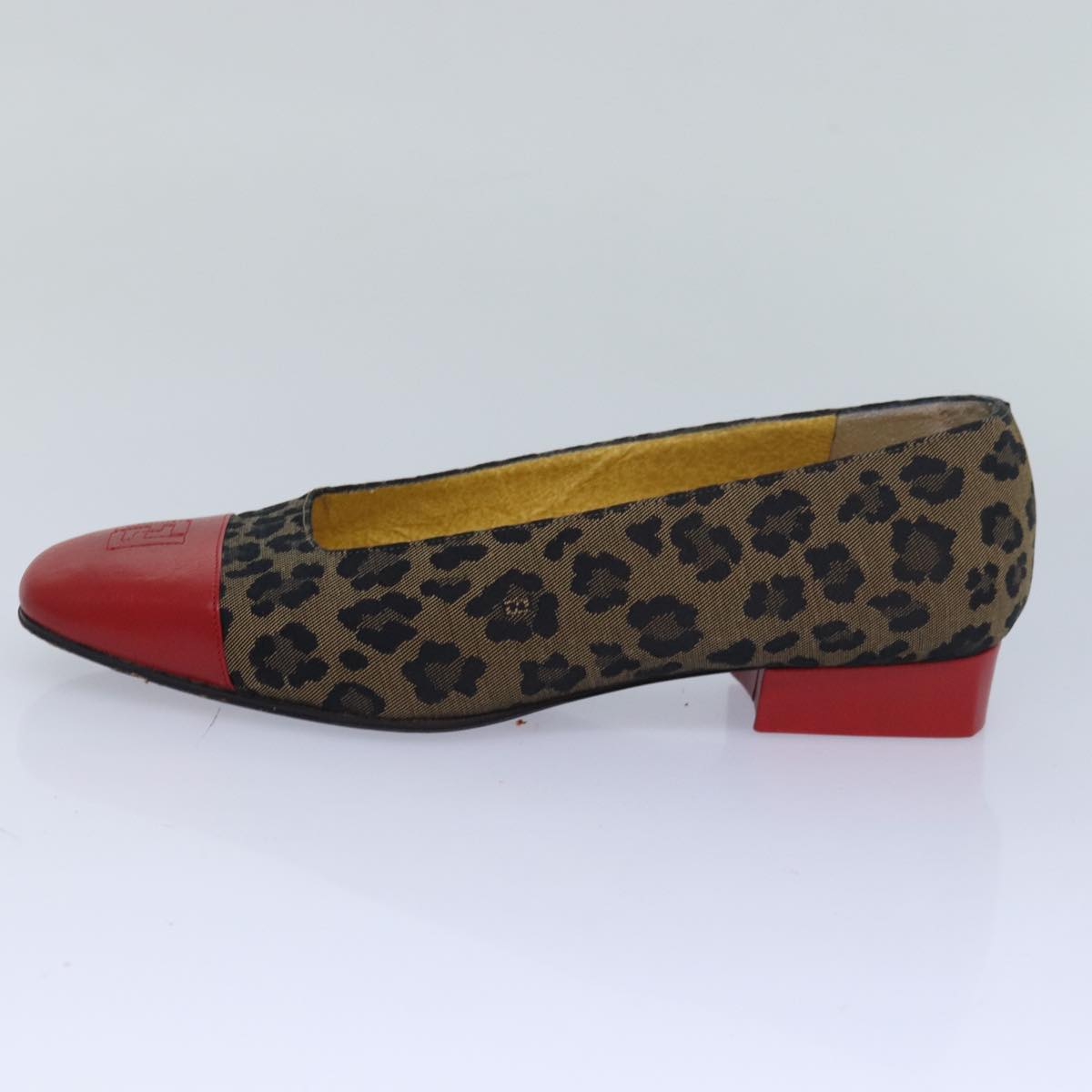 FENDI Leopard pumps shoes Canvas Leather 37.5 Brown Red Auth ti1874