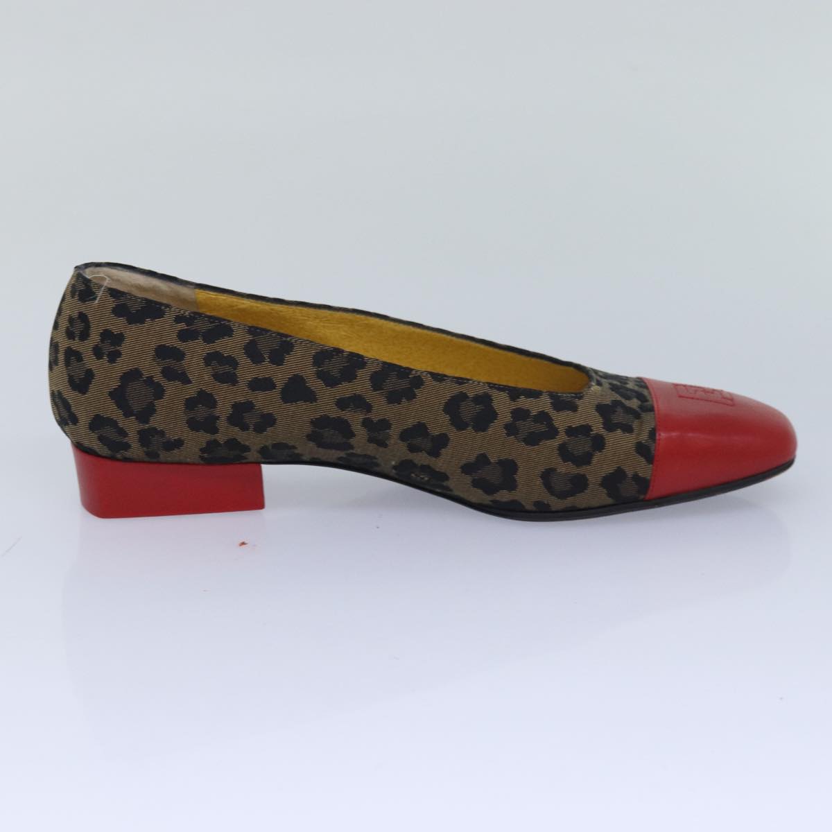 FENDI Leopard pumps shoes Canvas Leather 37.5 Brown Red Auth ti1874