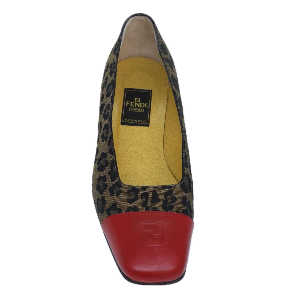 FENDI Leopard pumps shoes Canvas Leather 37.5 Brown Red Auth ti1874 - 0