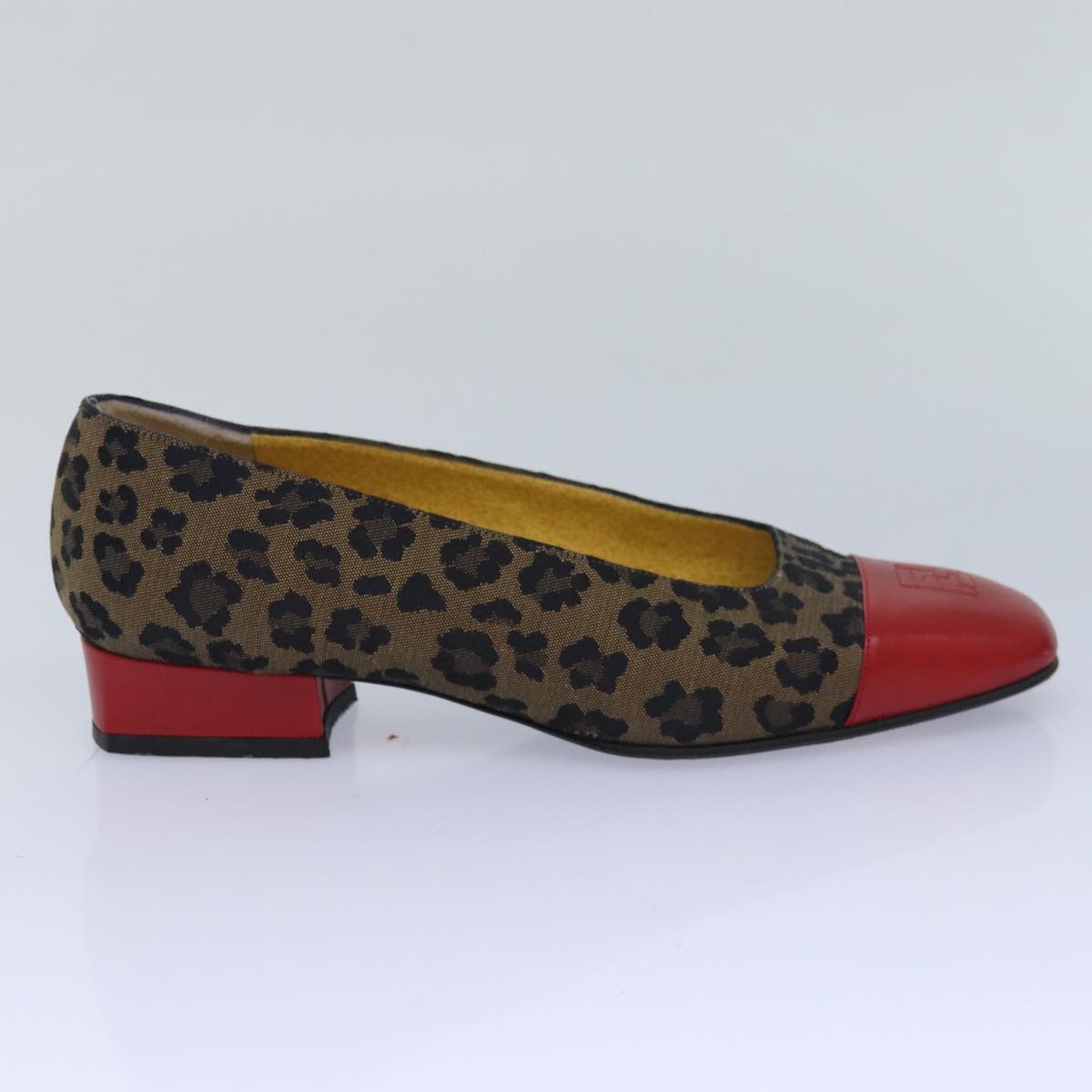 FENDI Leopard pumps shoes Canvas Leather 37.5 Brown Red Auth ti1874