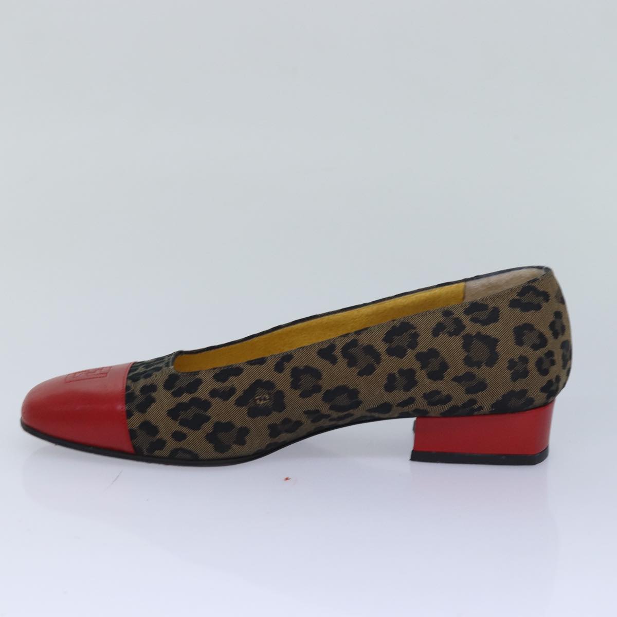 FENDI Leopard pumps shoes Canvas Leather 37.5 Brown Red Auth ti1874