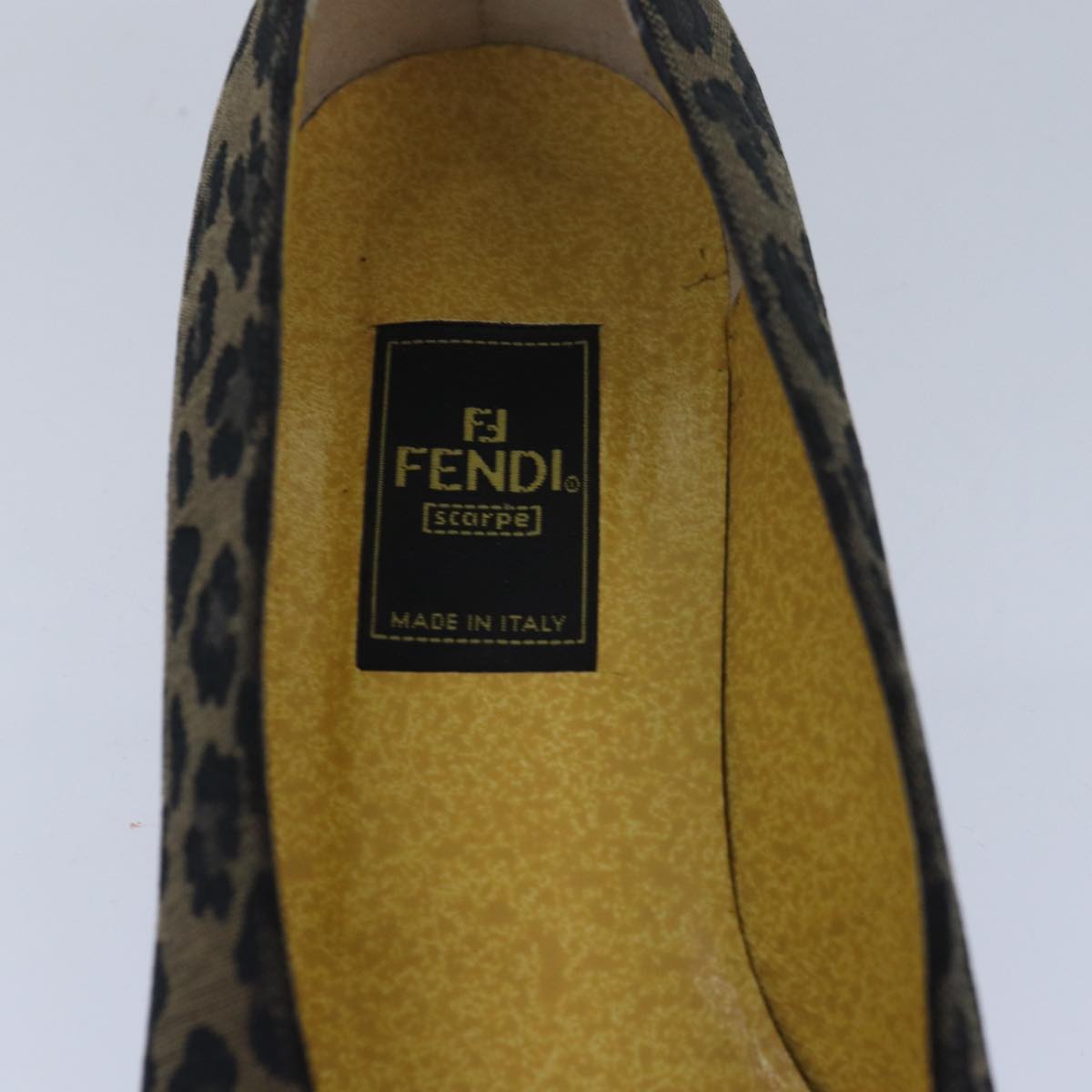 FENDI Leopard pumps shoes Canvas Leather 37.5 Brown Red Auth ti1874