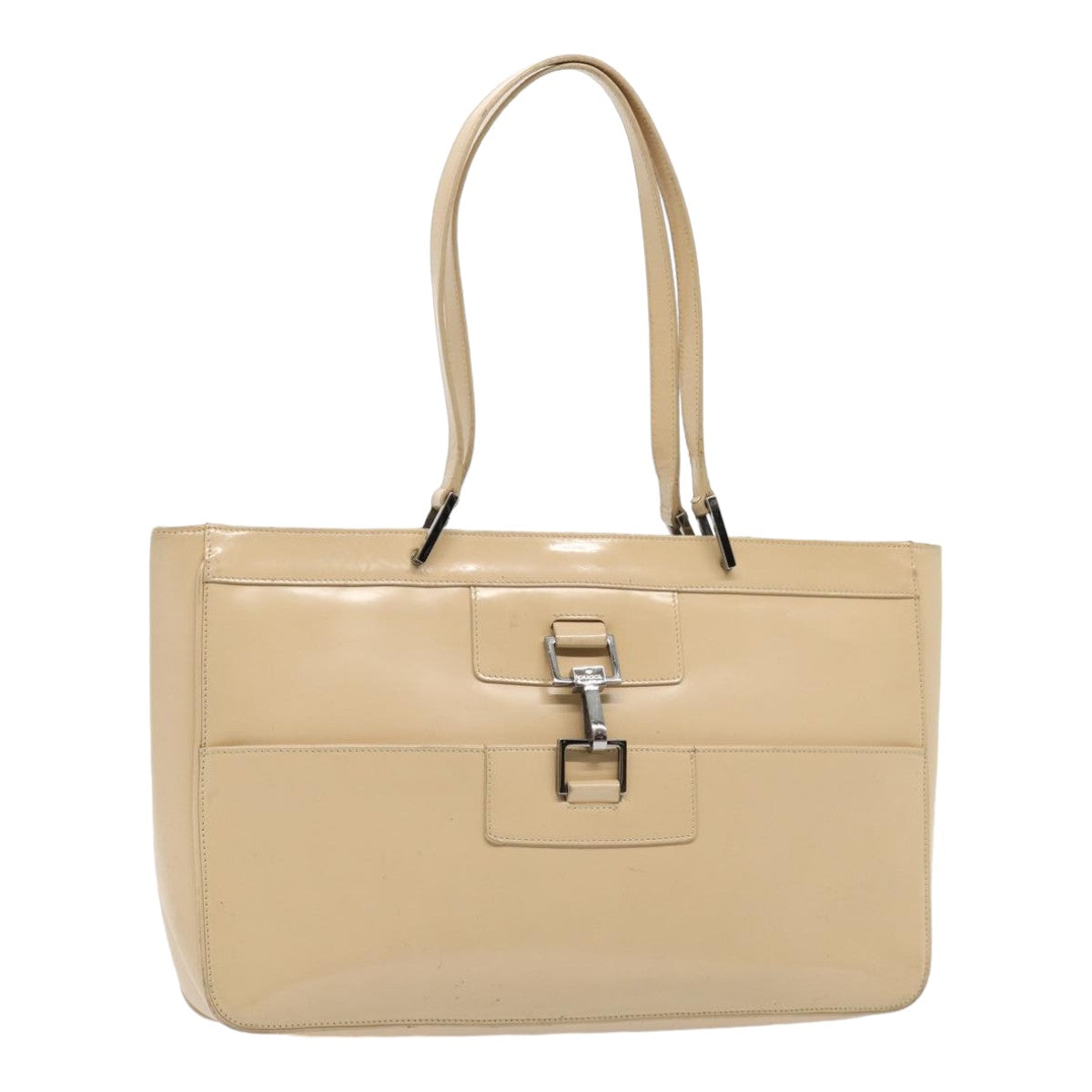 GUCCI Jackie Tote Bag Patent leather Beige 002 1133 Auth ti1886