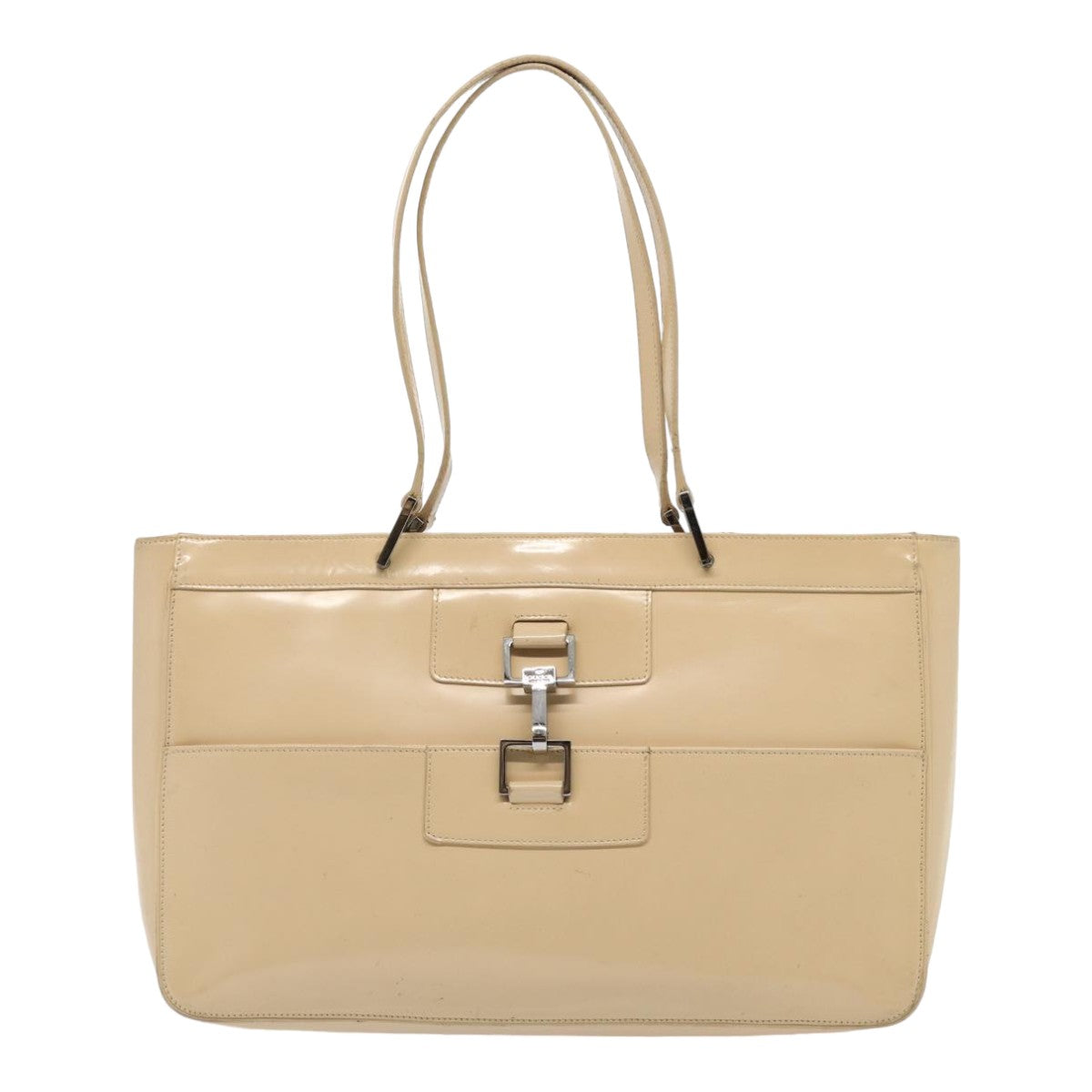 GUCCI Jackie Tote Bag Patent leather Beige 002 1133 Auth ti1886