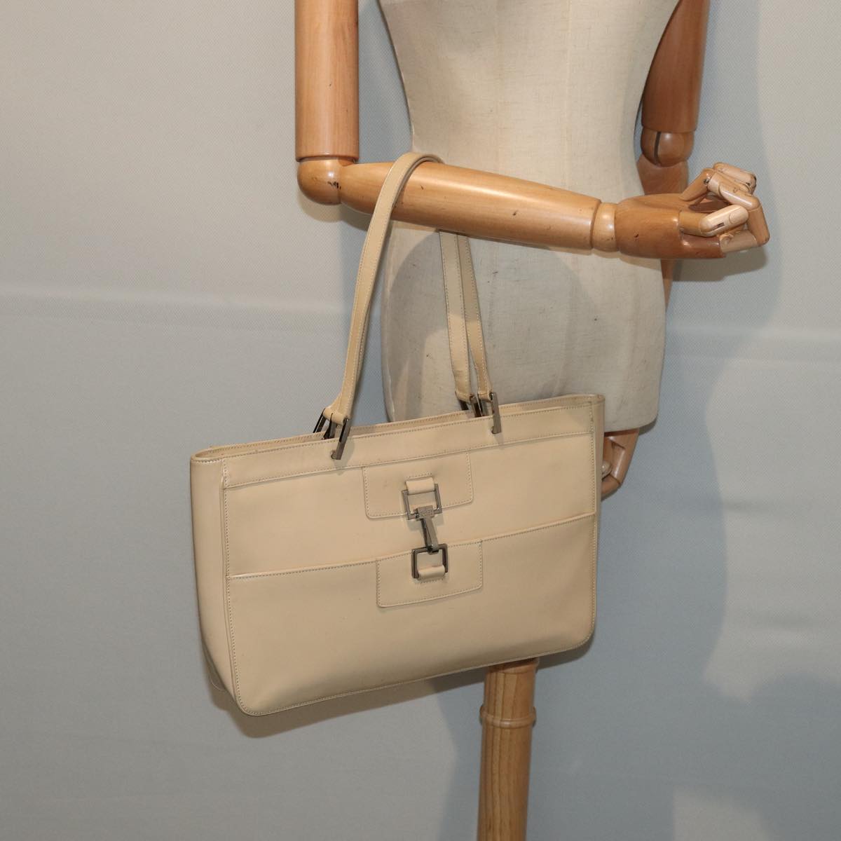 GUCCI Jackie Tote Bag Patent leather Beige 002 1133 Auth ti1886