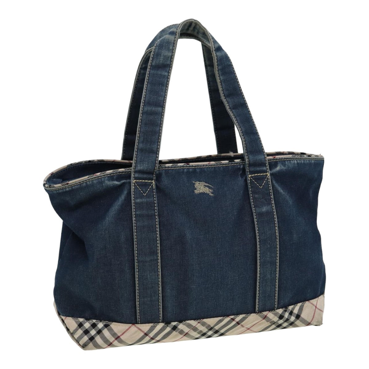 BURBERRY Nova Check Tote Bag Denim Beige Navy Auth ti1894