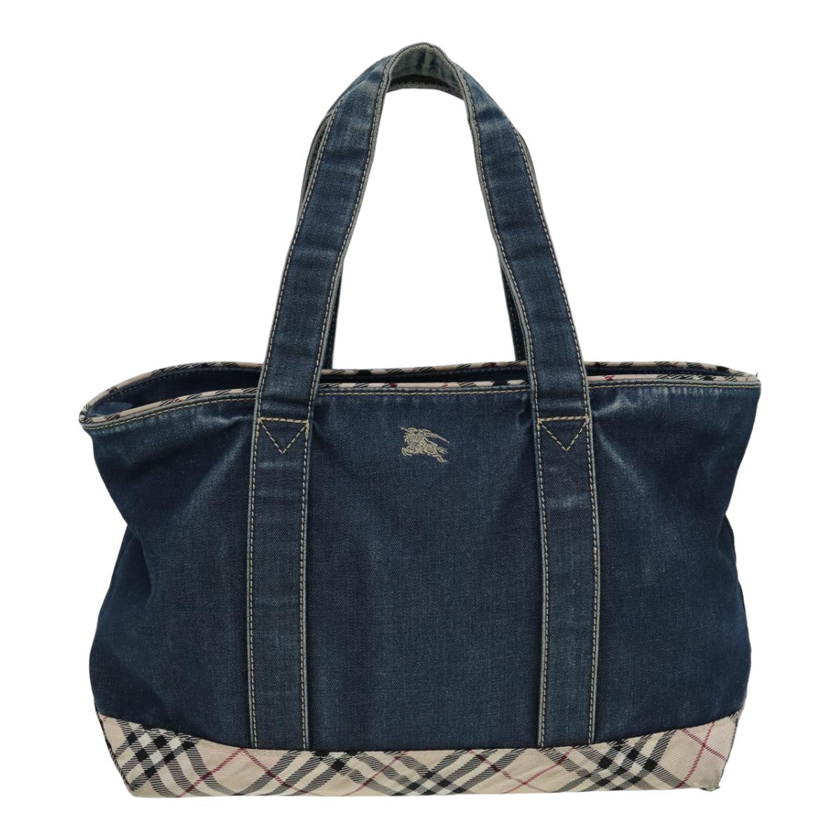 BURBERRY Nova Check Tote Bag Denim Beige Navy Auth ti1894