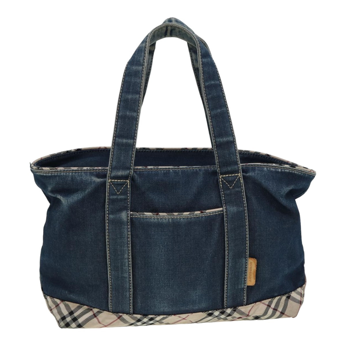 BURBERRY Nova Check Tote Bag Denim Beige Navy Auth ti1894 - 0