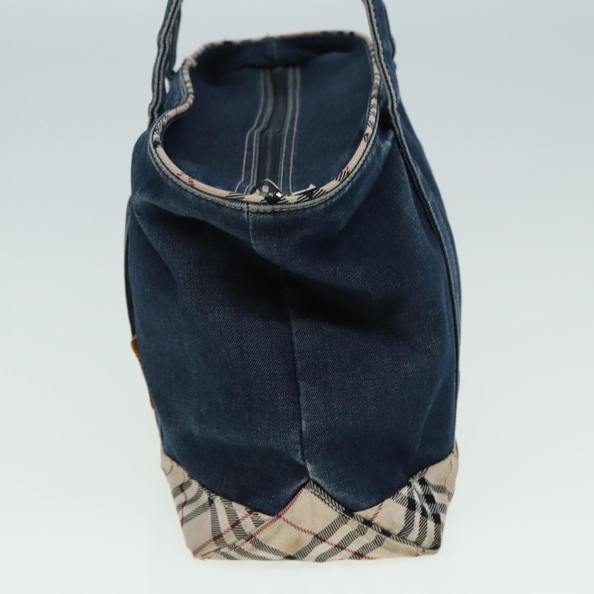 BURBERRY Nova Check Tote Bag Denim Beige Navy Auth ti1894