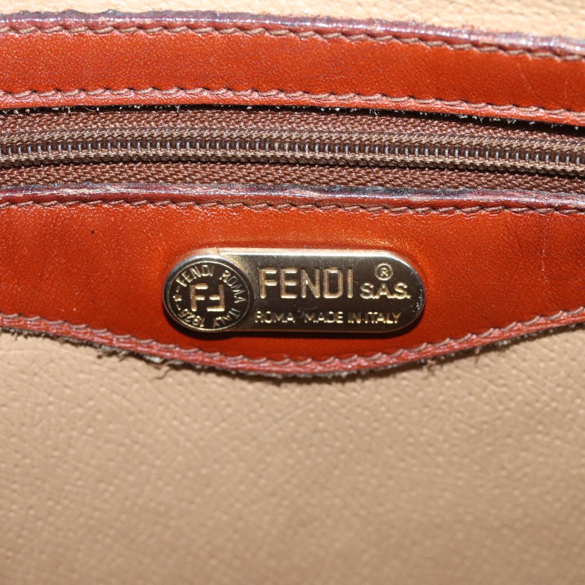 FENDI Pecan Canvas Hand Bag Brown Black Auth ti1896