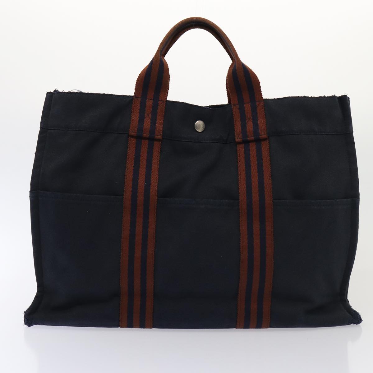 HERMES Hand Bag Canvas 2Set Navy Beige Auth ti1907