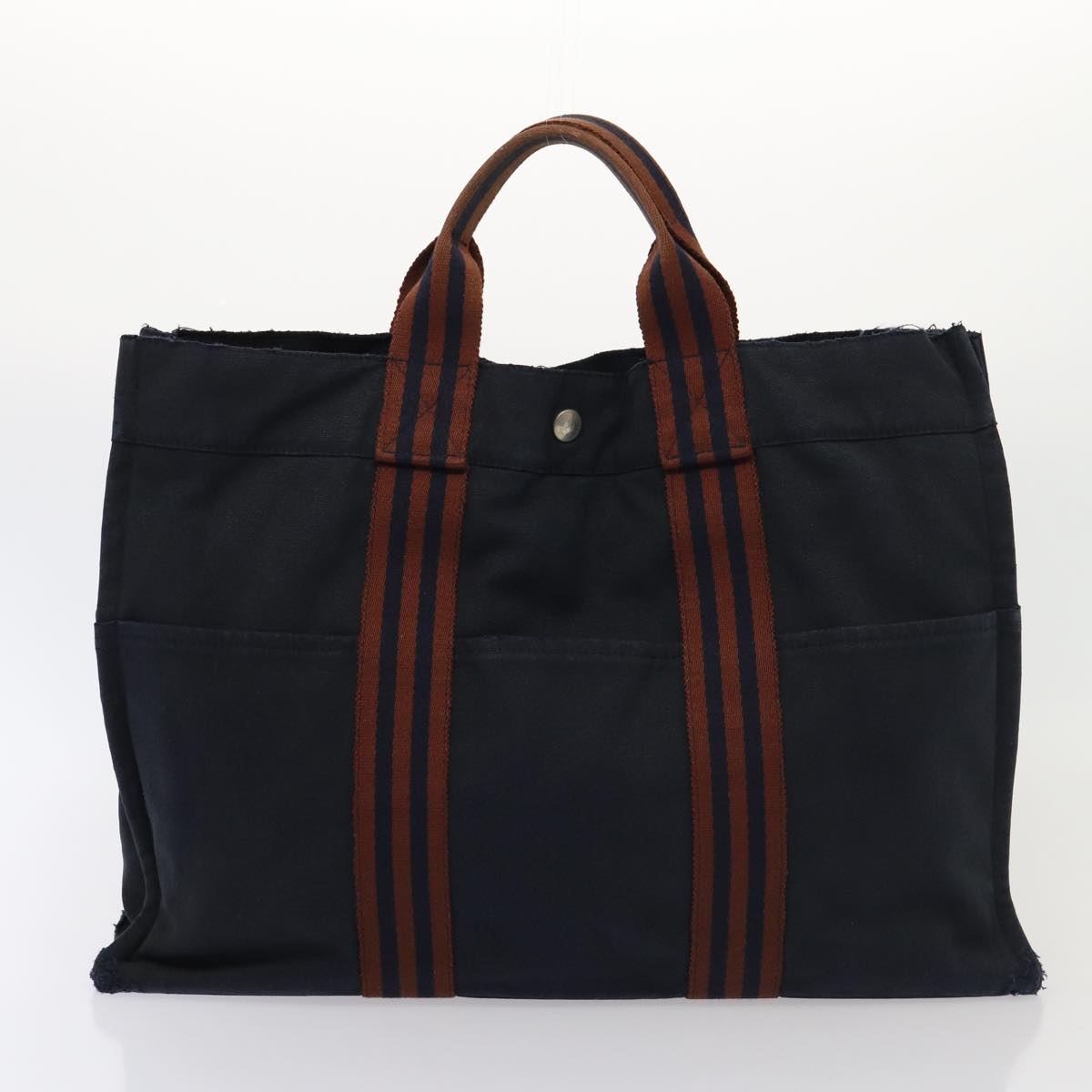 HERMES Hand Bag Canvas 2Set Navy Beige Auth ti1907