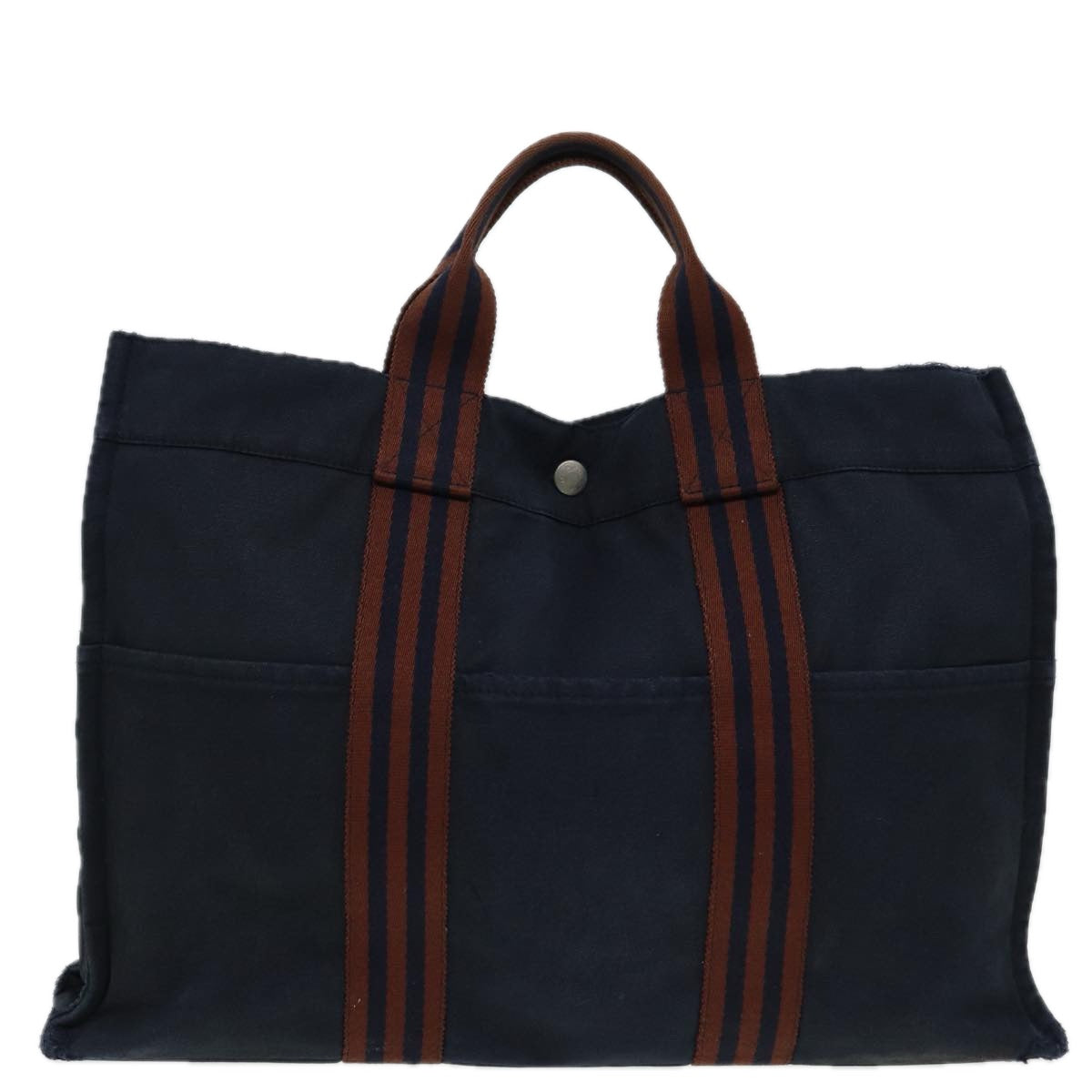 HERMES Hand Bag Canvas 2Set Navy Gray Auth ti1908 - 0