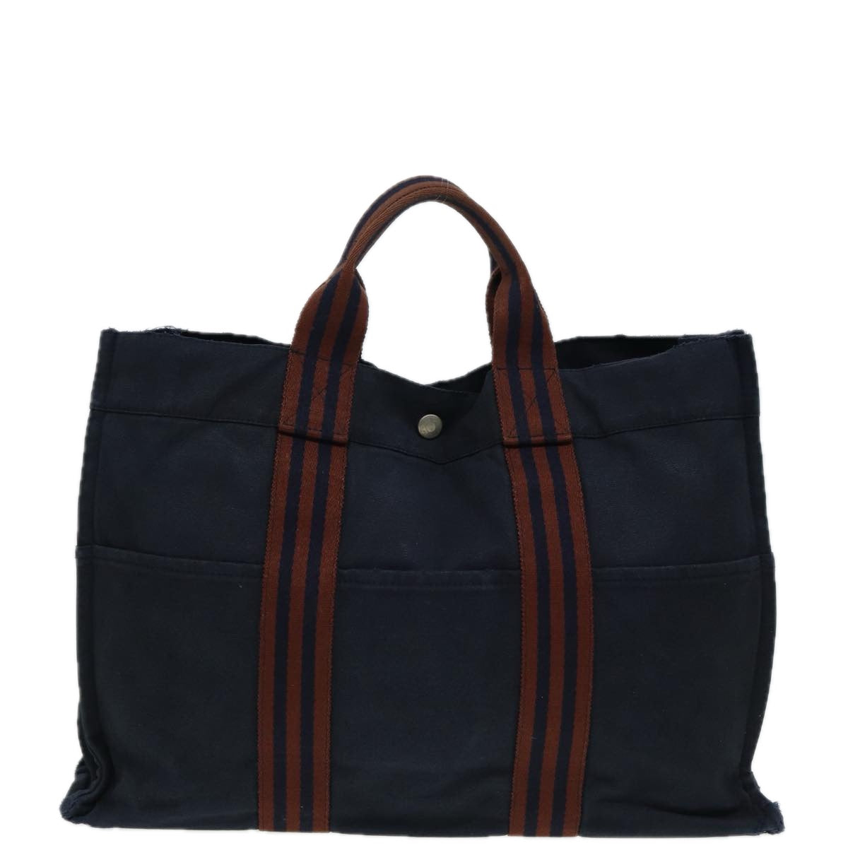 HERMES Hand Bag Canvas 2Set Navy Gray Auth ti1908