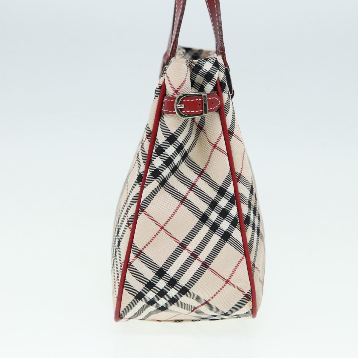 BURBERRY Nova Check Blue Label Hand Bag Nylon Beige Red Silver Auth ti1914