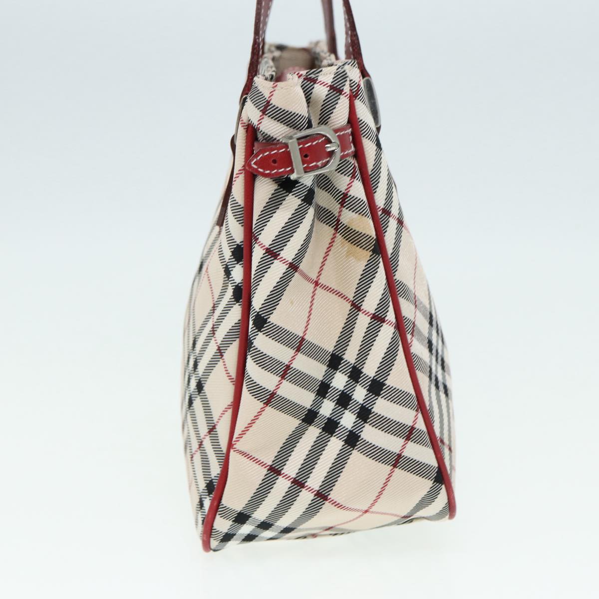 BURBERRY Nova Check Blue Label Hand Bag Nylon Beige Red Silver Auth ti1914