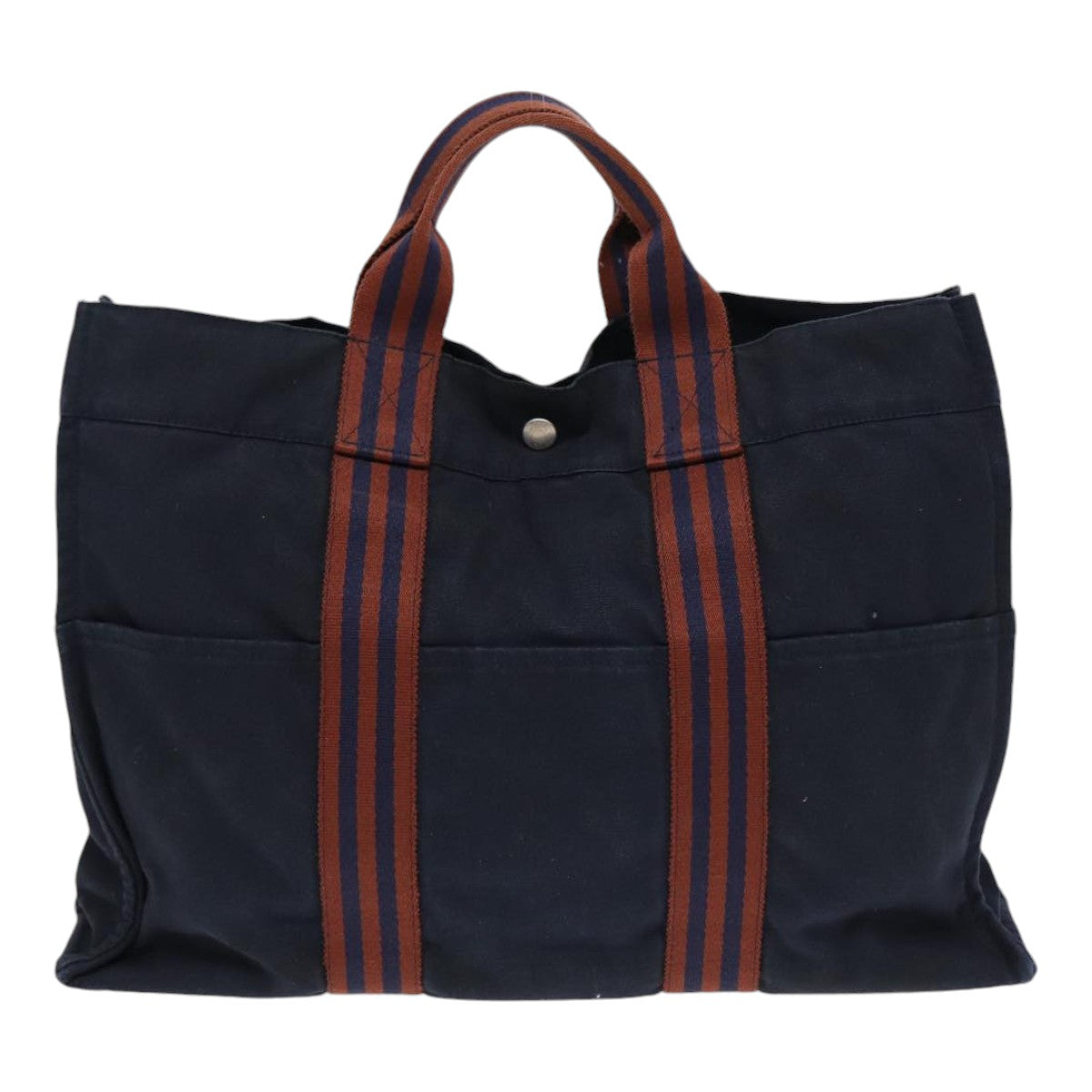 HERMES Fourre Tout MM Tote Bag Canvas Navy Silver Auth ti1917 - 0