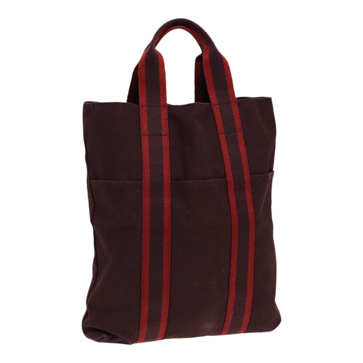 HERMES Fourre Tout Cabas Tote Bag Canvas Bordeaux Auth ti1919