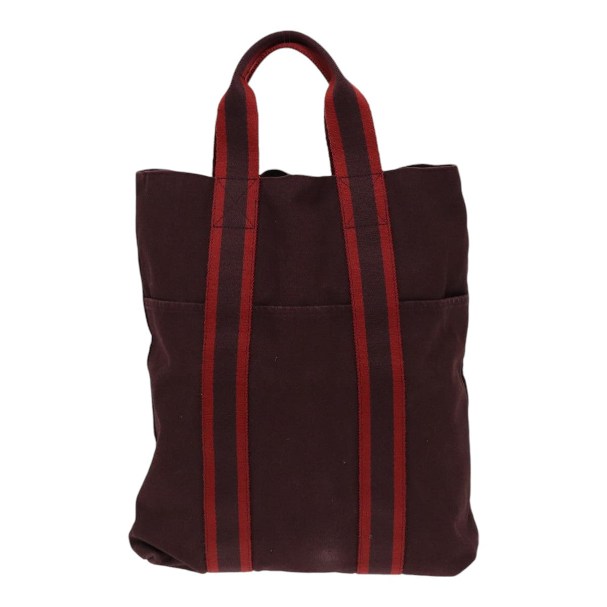 HERMES Fourre Tout Cabas Tote Bag Canvas Bordeaux Auth ti1919