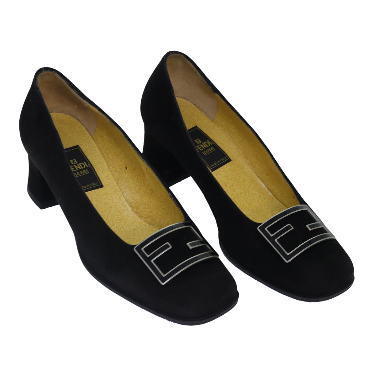 FENDI Pumps 36 1/2 pumps Suede Leather Black Silver Auth ti1921