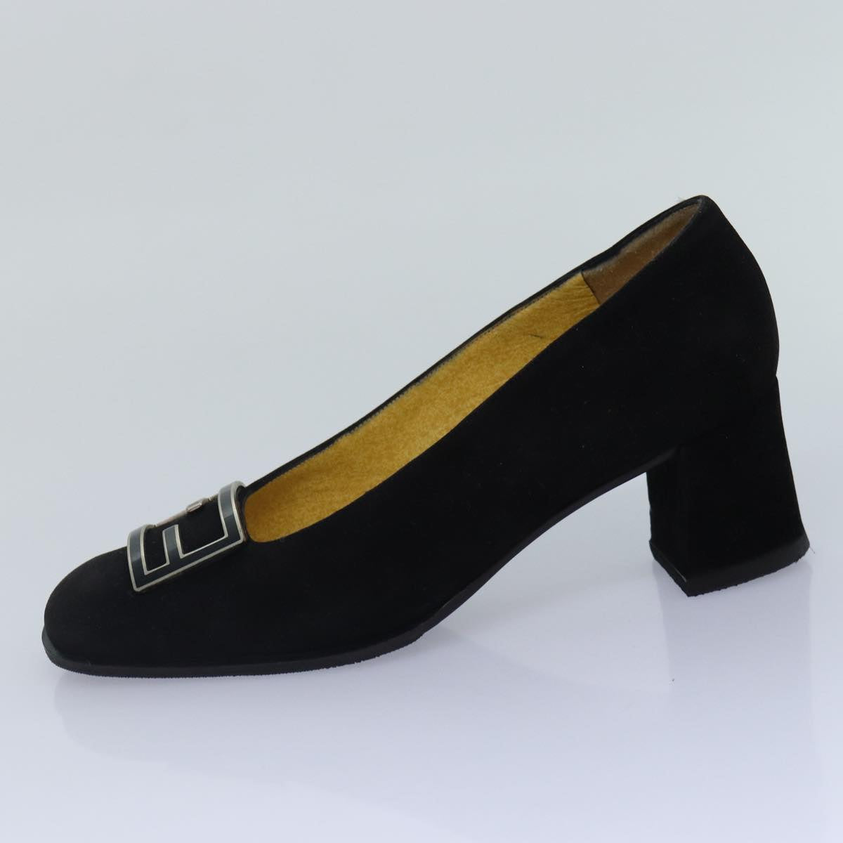 FENDI Pumps 36 1/2 pumps Suede Leather Black Silver Auth ti1921