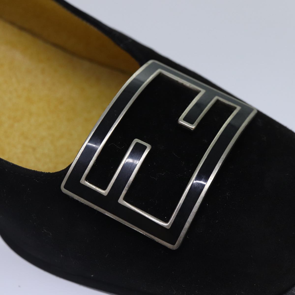 FENDI Pumps 36 1/2 pumps Suede Leather Black Silver Auth ti1921