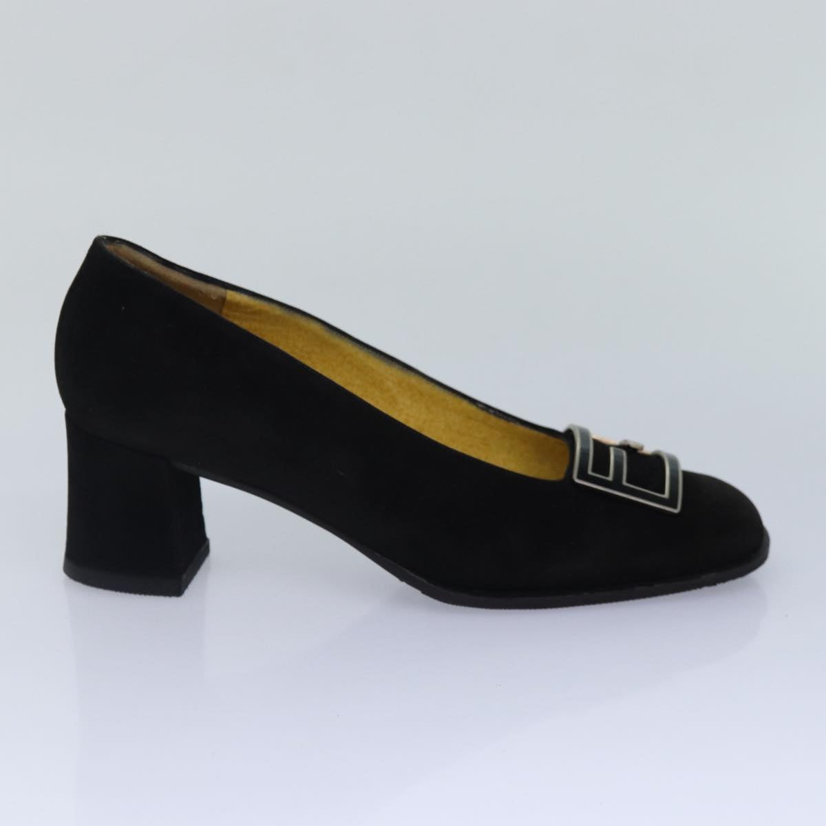 FENDI Pumps 36 1/2 pumps Suede Leather Black Silver Auth ti1921