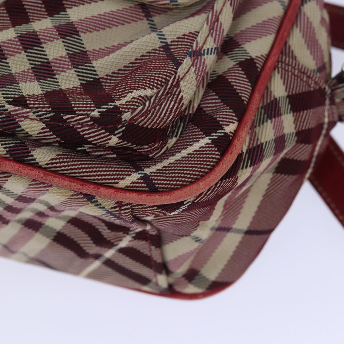 BURBERRY Nova Check Blue Label Shoulder Bag Red Silver Auth ti1923