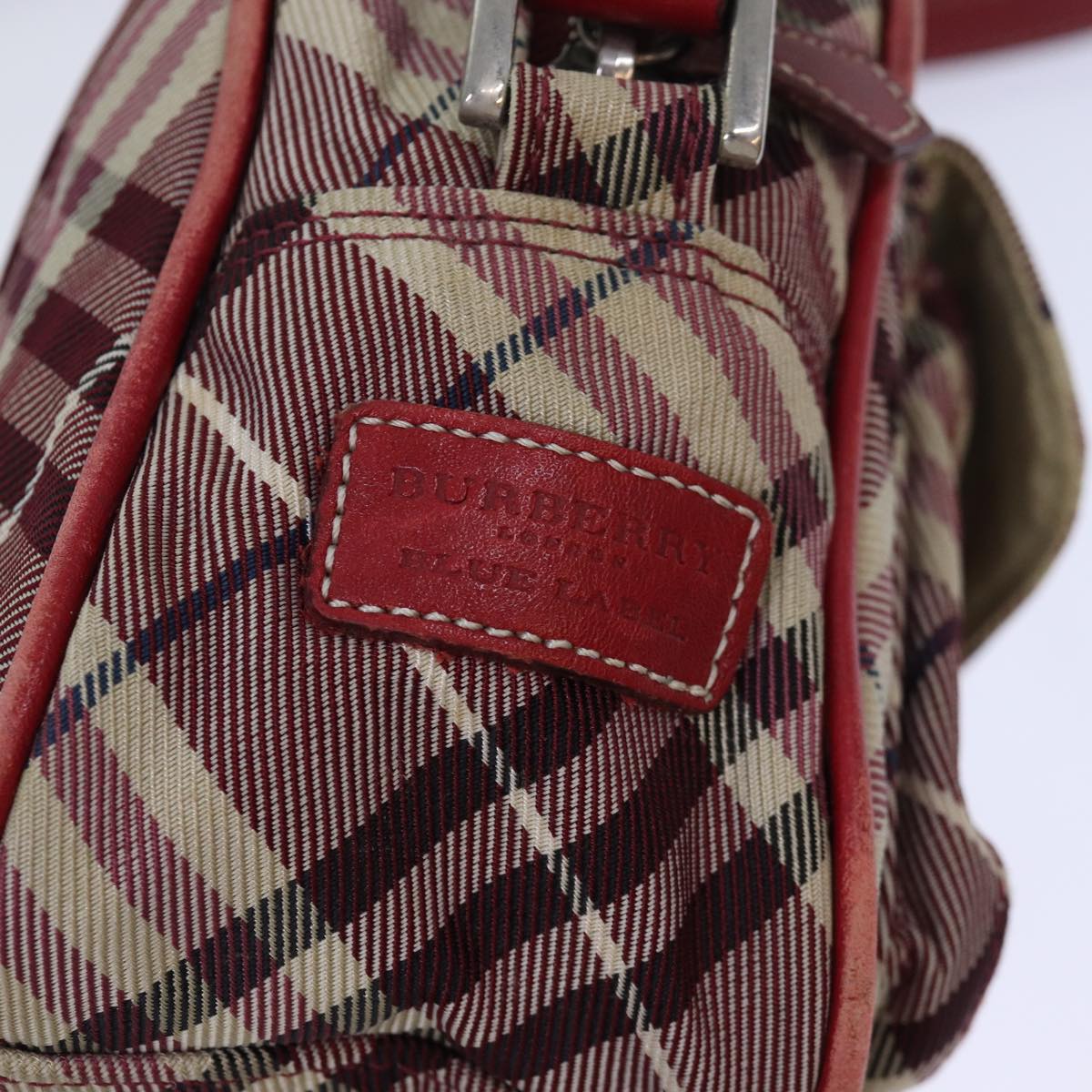 BURBERRY Nova Check Blue Label Shoulder Bag Red Silver Auth ti1923