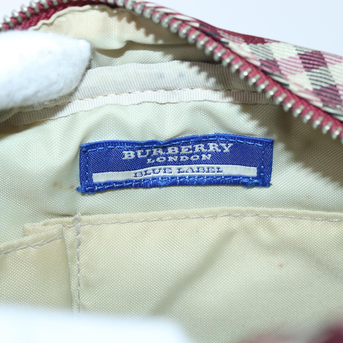 BURBERRY Nova Check Blue Label Shoulder Bag Red Silver Auth ti1923