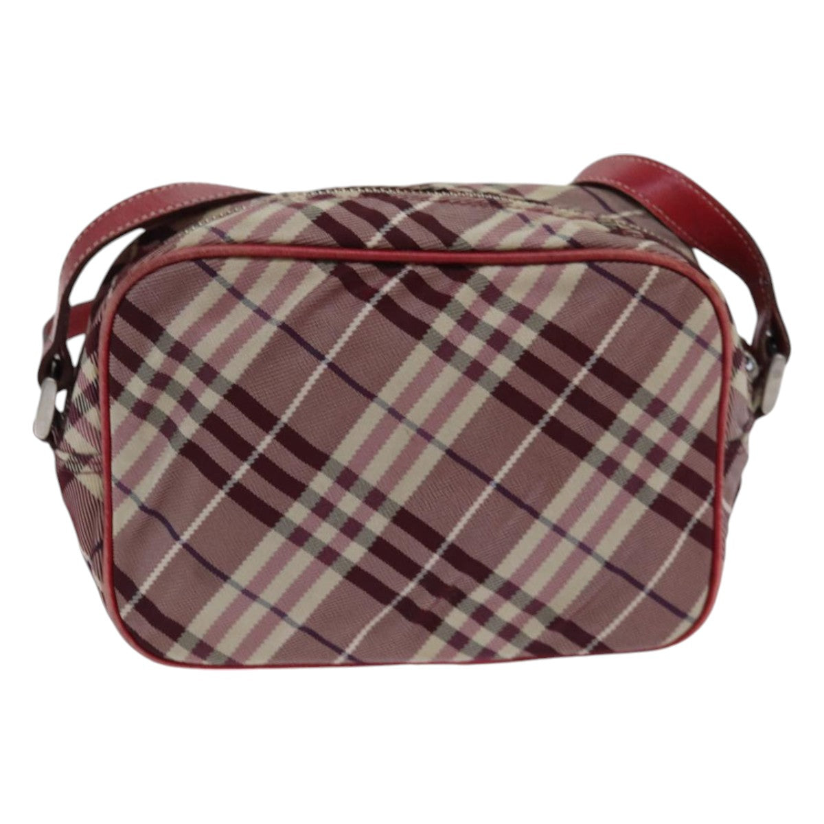 BURBERRY Nova Check Blue Label Shoulder Bag Red Silver Auth ti1923 - 0