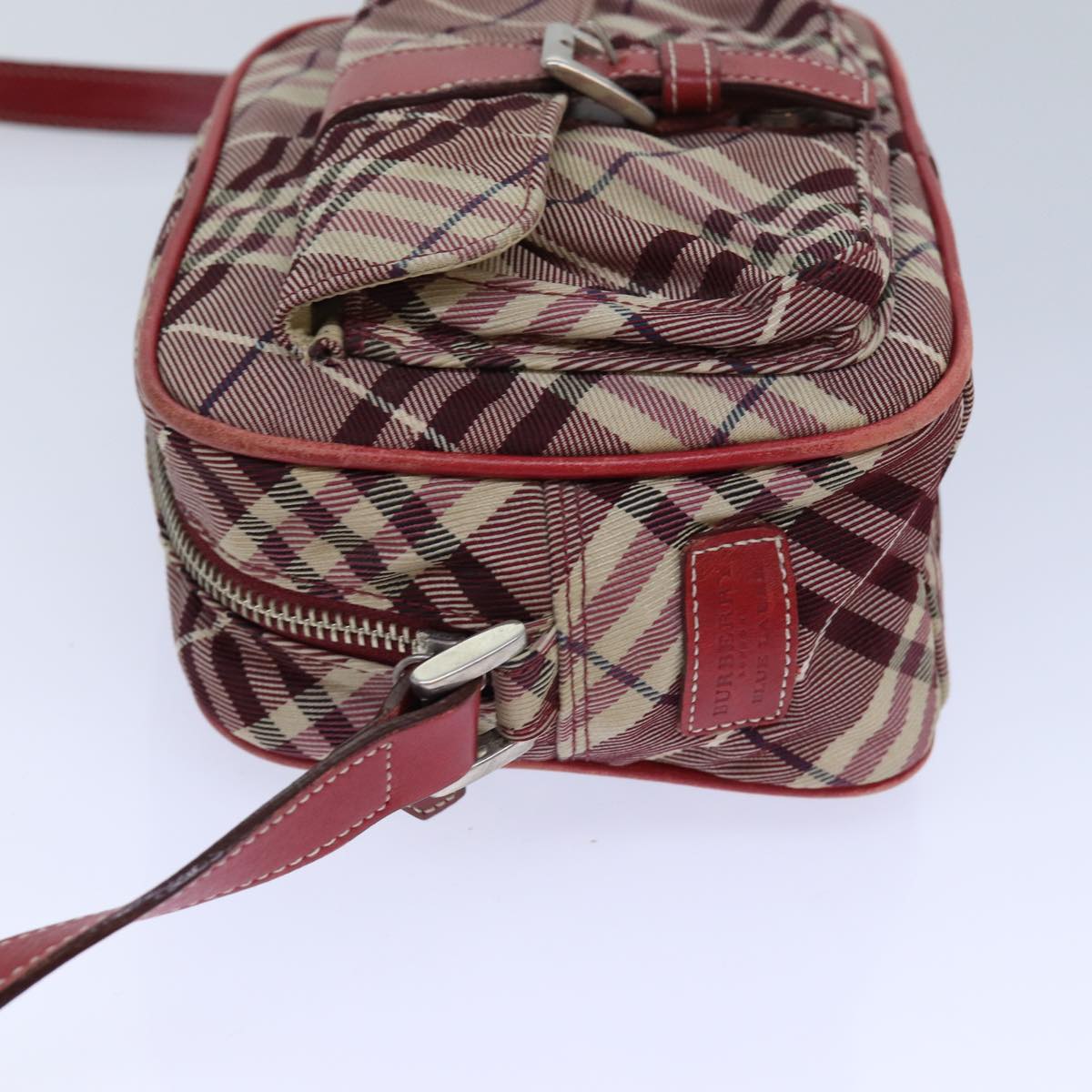 BURBERRY Nova Check Blue Label Shoulder Bag Red Silver Auth ti1923