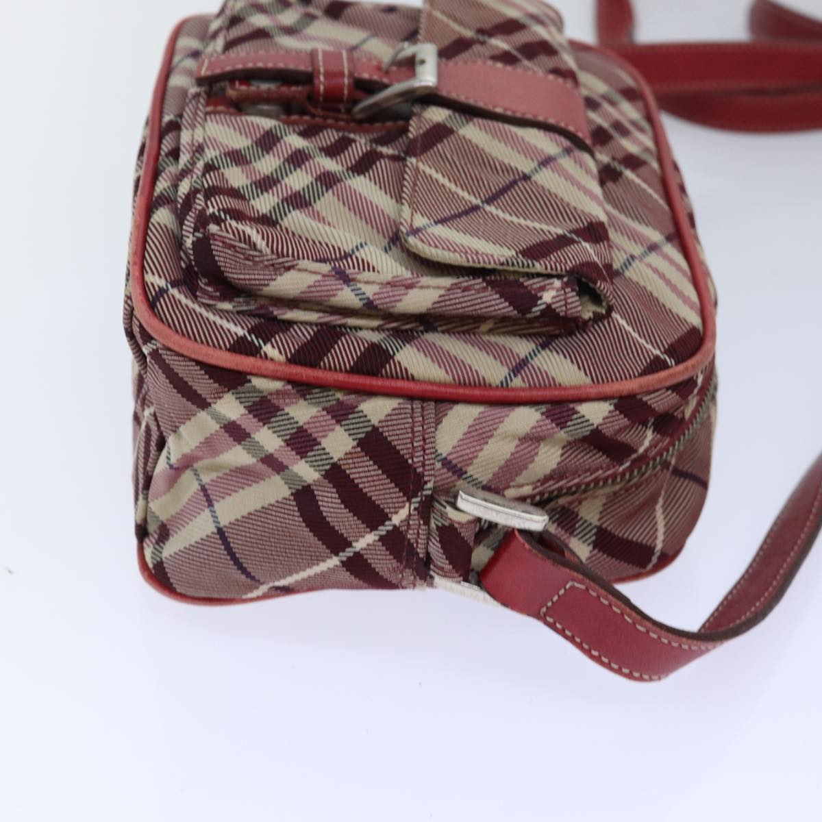 BURBERRY Nova Check Blue Label Shoulder Bag Red Silver Auth ti1923