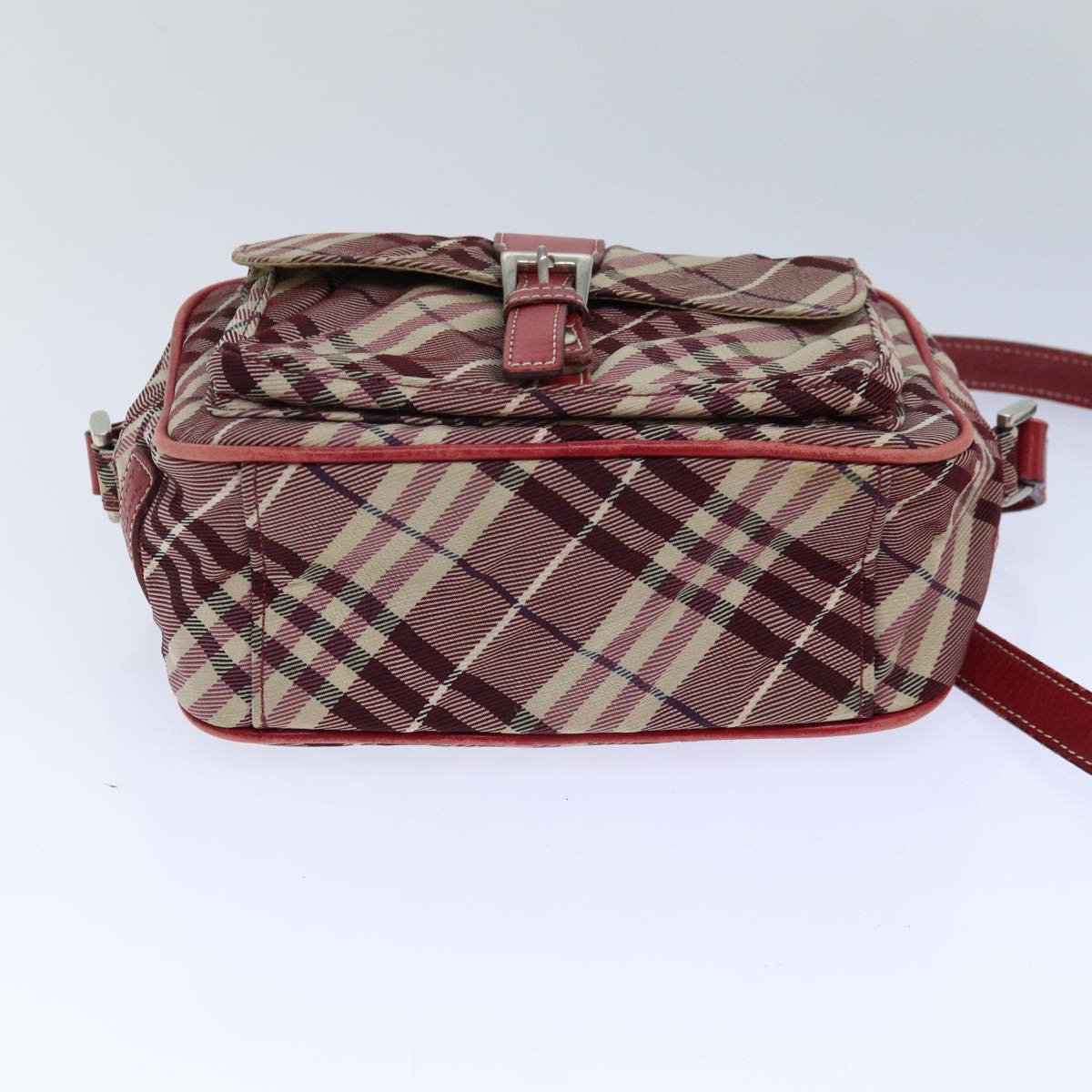 BURBERRY Nova Check Blue Label Shoulder Bag Red Silver Auth ti1923