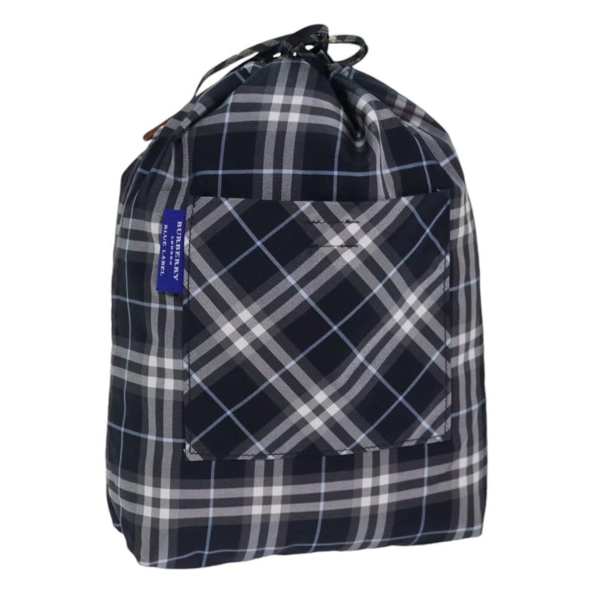 BURBERRY Nova Check Blue Label Drawstring Bag Pouch Nylon Navy Auth ti1925