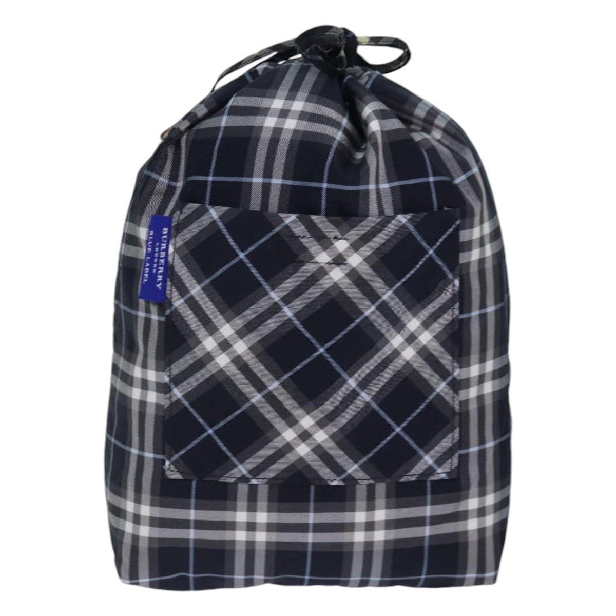 BURBERRY Nova Check Blue Label Drawstring Bag Pouch Nylon Navy Auth ti1925