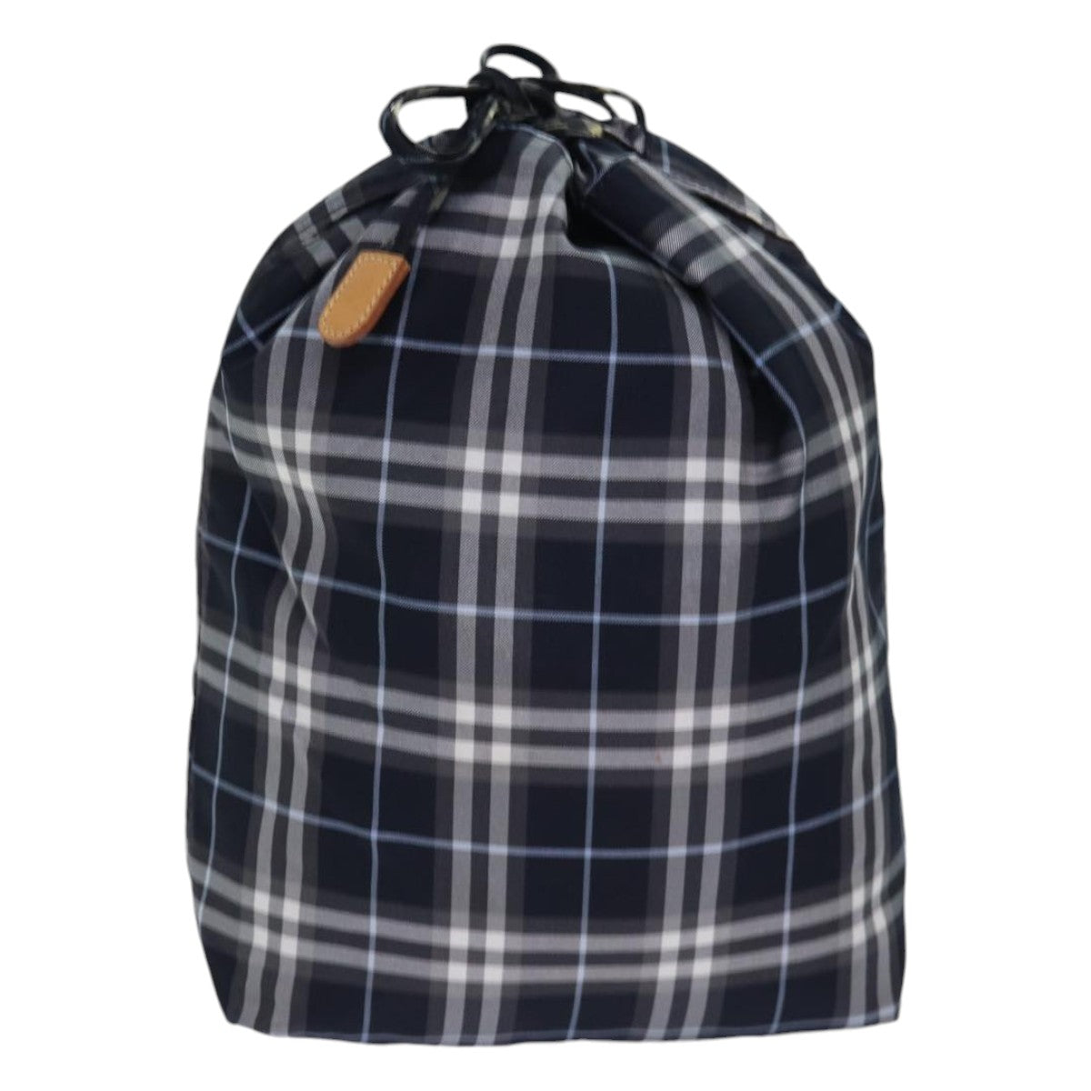 BURBERRY Nova Check Blue Label Drawstring Bag Pouch Nylon Navy Auth ti1925